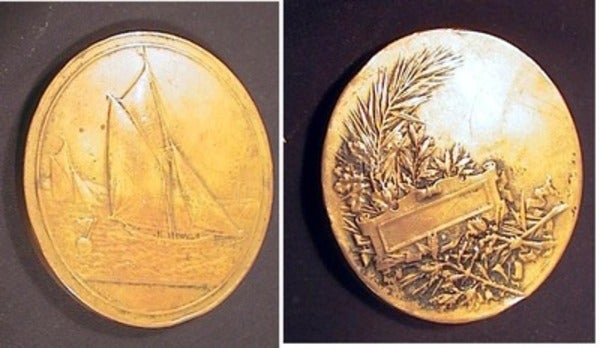 Item #17273 Bronze Medallion with One Face By company of Arthus-Bertrand, top engravers and medallists in Paris since 1803, the Other By A. Lavee Fec. A. Desaide Edit. Nautical Sailboat Racing Motif. Arthur Bertrand.