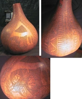 Item #17345 Large Decoratively Hand Carved Gourd. Artifact