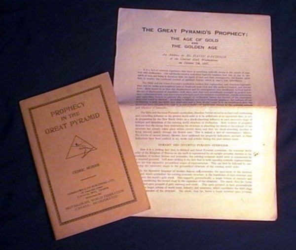 Item #17726 Prophecy in the Great Pyramid (with) a Copy of The Great Pyramid's Prophecy: The Age of Gold and the Golden Age an Address By Mr. David Davidson at the Central Hall, Westminster, On October 7th, 1937. Cedric Morris.