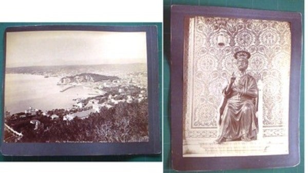 Item #17820 C 1880 Large Format Nice France Photograph: Vue Generale Prise Du Mont Boron By ND Photo. (Napoleon Defeu) with Roma. Statua Di S. Pietro in Bronze Photograph Mounted on the Back. Nice.