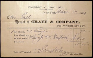 Item #17865 1883 Small Document from the Graff & Company New York Manufacturers & Furnace, Range...
