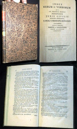 Item #18632 Index Rerum et Verborum Quae in Tribus Tomis Pricipiorum Juris Civilis...