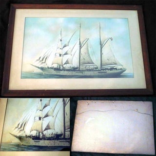 Item #18835 Circa 1890 Large Hand Colored Photograph of a Three-masted Vessel Under Sail Flying...