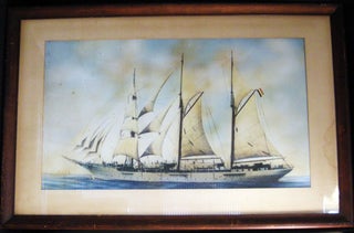 Circa 1890 Large Hand Colored Photograph of a Three-masted Vessel Under Sail Flying the Belgian Flag, Possibly a Naval Training Ship