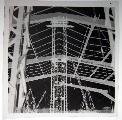 Item #19056 Photographic Negative of an Industrial Building Under Construction, Using Louis Eilers Hannover Trussworks; Possibly Hanover Germany Circa 1949. Photography.