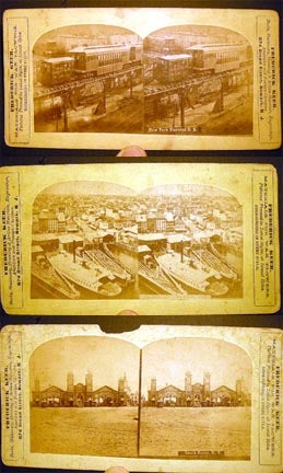 Item #19801 3 Stereoview Photograph Images of New York City By Frederick Keer: New York Elevated R.R.; View from New York Bridge Tower; South Ferry, N.Y. New York City.