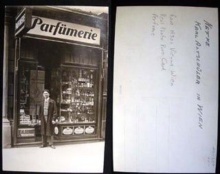 Item #20113 C 1930 Real Photo Postcard of a Parfumerie (Perfume Shop) in Vienna Identified as...