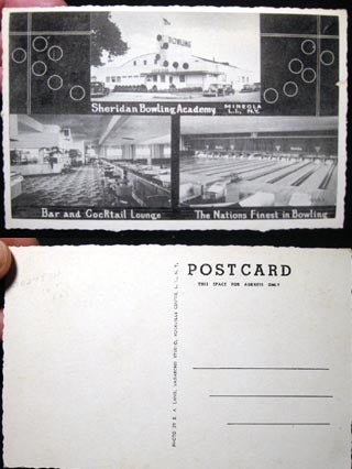 Item #20273 C. 1950s Black and White Postcard of Sheridan Bowling Academy Mineola L.I., N.Y....