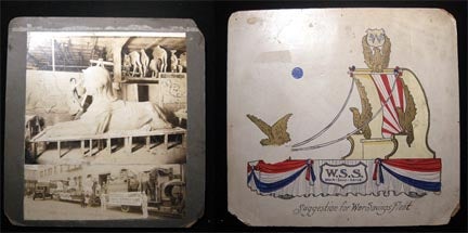 Item #20378 1923 Large Format Photographs Messmore & Damon Shrine Decorations for Washington D.C. Of Artist in Their Studios and Sculptures Loaded on Trucks (with) Original Artwork on Back Depicting a War Savings Float Idea. Messmore, Damon.
