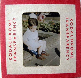 Item #20733 1950 Kodachrome Slide of a Well-Dressed Child Shining a Flashlight on Sidewalk Crap,...