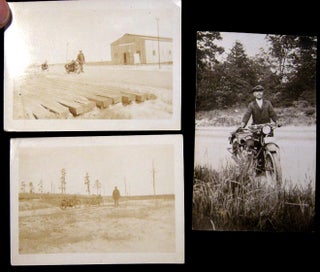Item #20799 C. 1920 3 Snapshot Photographs of a Gentleman and His Motorcycles. Motorcycles