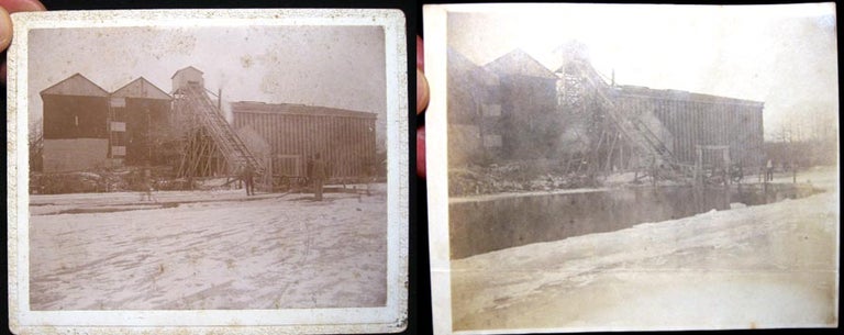 Item #20865 C. 1900 Cabinet Card Photograph + a Snapshot of an Ice Processing Plant in Operation. Photography.