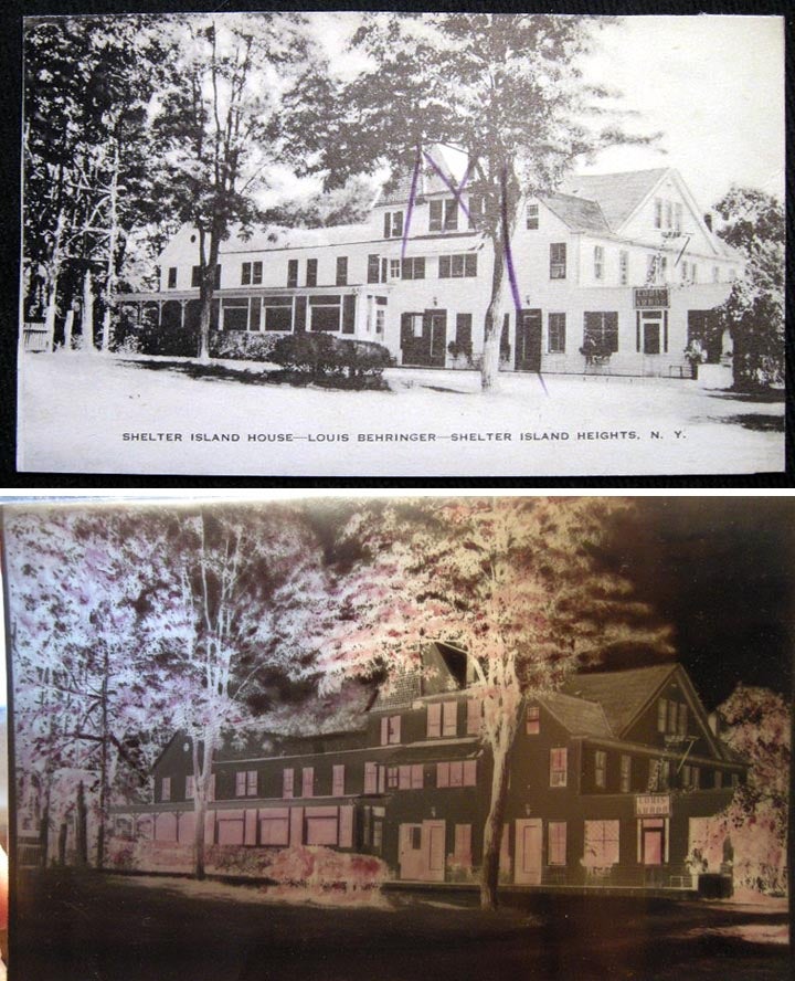 Item #20957 Postcard with original printers' Negative of Shelter Island House - Louis Behringer - Shelter Island Heights, N.Y. Shelter Island.