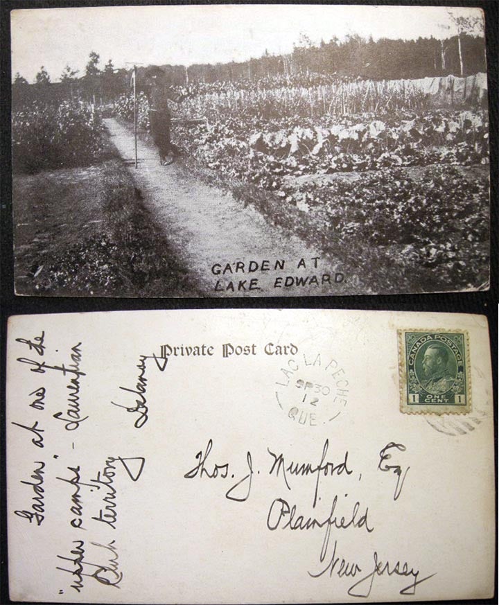 Item #20968 1912 Postcard of Garden at Lake Edward Canada. Lake Edward.