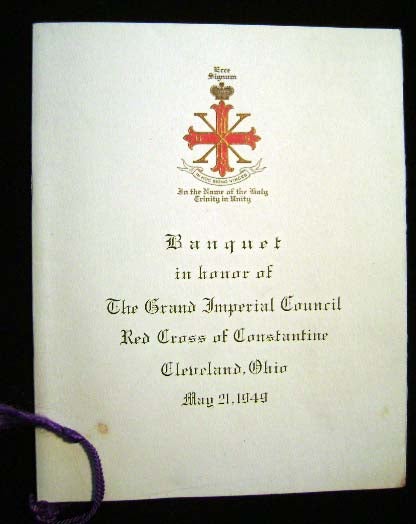 Item #21237 Banquet in Honor of the Grand Imperial Council Red Cross of Constantine Cleveland, Ohio May 21, 1949 Hotel Cleveland Menu Souvenir. Red Cross of Constantine.