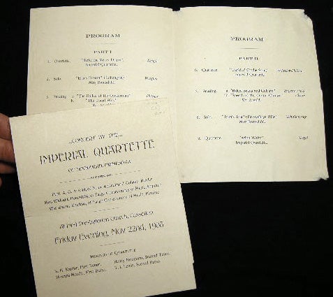 Item #21267 Concert By the Imperial Quartette of Moorhead, Minnesota...at First Presbyterian Church, Casselton Friday Evening, May 22nd, 1908. Imperial Quartette.