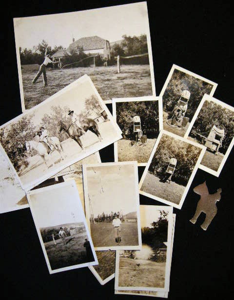 Item #21347 Circa 1930 Group of Photographs from North Dakota Including Matt Crowley Ranch, Buchli Ranch, Livestock and Horses and Several Shots of a Homemade Miniature Covered Wagon. Photography-United States.