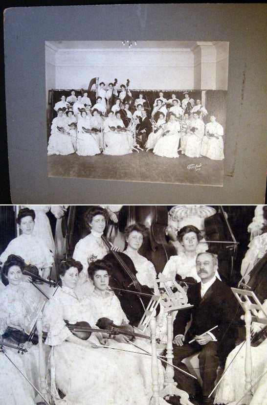 Item #21363 1910 Large format mounted photograph of an Women's Entirely Stringed Instrument Orchestra by Gessford, N.Y. Photographer. Gessford Studios.