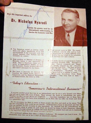 Item #21399 Autograph of Hungarian Political Leader and American Anti-Communisty Dr Nicholas...