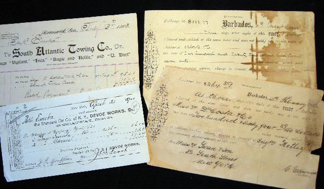 Item #21414 1900 - 1906 4 Partially Printed Documents Relating to the Shipping Business of Swan & Son, New York. Swan, Son Ship Chandlers.