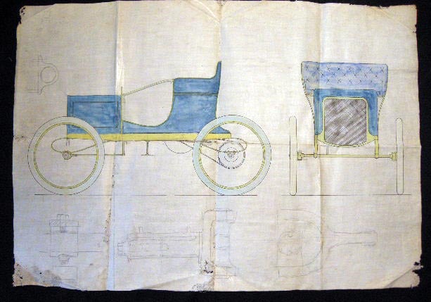 Item #21599 Circa 1916 Color Rendering of a Ward Motor Vehicle Company Electric Car Design. Automobile History - Electric Car.