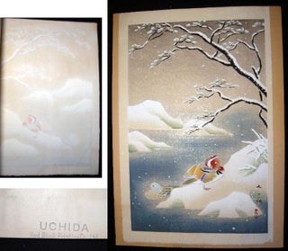 Item #21609 C. 1950 "Water Birds in Winter" Japanese Color Wood Block Printed By Uchida Printing...