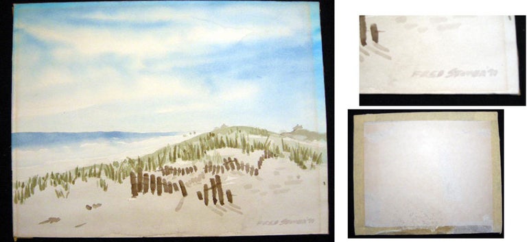 Item #21617 1970 Watercolor Dunes Landscape Signed By East Hampton Long Island Artist Fred Stover. Long Island Art - Fred Stover.