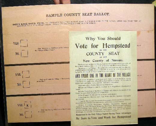 Item #22150 1898 Broadside and Sample Ballot for the Question: Why You Should Vote for Hempstead as the County Seat of the New County of Nassau. Americana - Ephemera - Nassau County Seat.