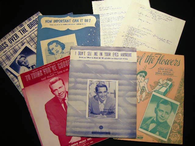 Item #22263 1941 - 1965 Collection of Sheet Music & Lyrics By Bennie Benjamin (with) Related Promotional & Biographical Paperwork. Americana - Entertainment History - Popular Music.