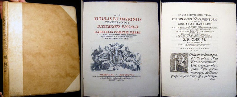 Item #22759 De Titulis Et Insigniis Temperandis Dissertatio Fiscalis Gabrielis Comitis Verri. Gabriel Verri.