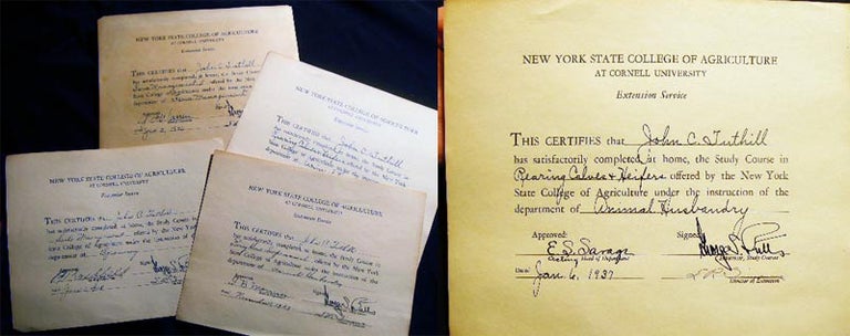Item #23237 1936 - 1938 Four Certificates Granted for Studies Taken at the New York State College of Agriculture at Cornell University Extension Service (Long Island). Americana - Education - N. Y. State College of Agriculture at Cornell University Extension Service - Long Island.