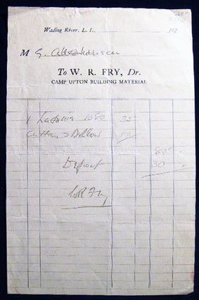 Item #23241 Circa 1920 Receipt W.R. Fry, Camp Upton Building Material Wading River Long Island...