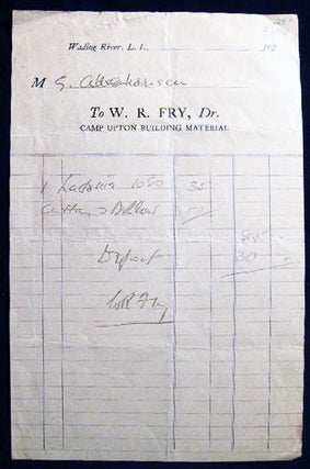 Item #23241 Circa 1920 Receipt W.R. Fry, Camp Upton Building Material Wading River Long Island...