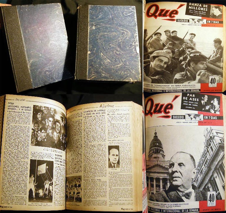 Item #23420 Que Magazine Sucedio En Siete Dias Bound Volumes Enero - Junio (and) Julio - Agosto 1947. South America - Media History - Argentina - News - Culture - Photography.
