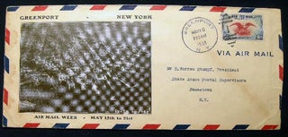 1938 Air Mail Envelope with a Printed Black and White Photographic Birds-Eye View of Greenport, New York By Frey Sent to Mr. H. Warren Stumpf, President State Assoc. Postal Supervisors Jamestown N.Y. Commemorating Air Mail Week.