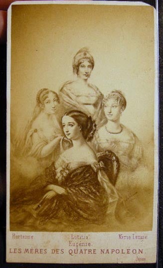 Item #23767 Carte-de-Visite Photograph of a Portrait Depicting Les Meres Des Quatre Napoleon: Hortense - Letititia - Marie Louise - Eugenie By A. Sobaux. Photography - 19th Century - France - Royalty.