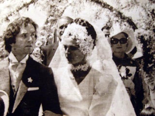 1970 AP Wirephoto Saint Tropez Newly Wed Michel Raimon Son of Hair Stylist Alexandre, and Evelyne De Beschart Followed By Mayor Jean Lescudier and Princess Grace of Monaco Walk to Lunch in Procession