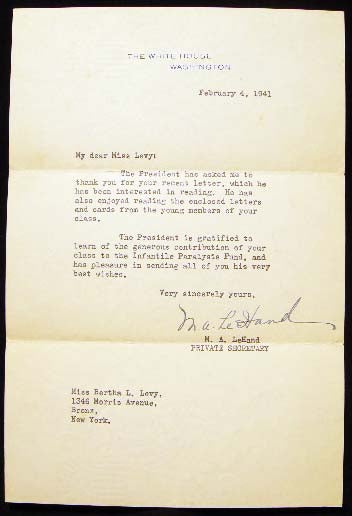 Item #23934 1941 Letter Marguerite LeHand Private Secretary to President Franklin Delano Roosevelt on White House Letterhead. Americana - 20th Century - Political History - FDR.