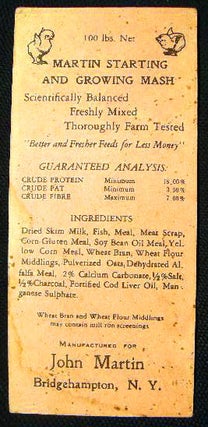 Item #23995 Circa 1930 Advertising Card for John Martin Bridgehampton, N.Y. Martin Starting and...