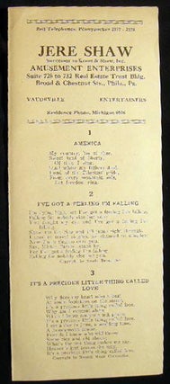 Circa 1920s Group of Song Sheets of The Welsh Society of Philadelphia, Jere Shaw, Lew Gordon, Philadelphia Music League & Music Bureau
