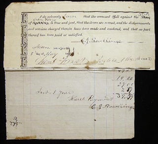 Item #24754 1871 Printed and Manuscript Bill and Receipt from C.J. Rowllings Against the Estate...