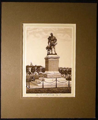 Item #24890 Circa 1895 Collotype of the Statue of Sir Francis Drake, The Hoe Matted Large Format....