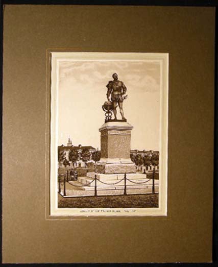 Item #24890 Circa 1895 Collotype of the Statue of Sir Francis Drake, The Hoe Matted Large Format. Photography - Printing - 19th Century.