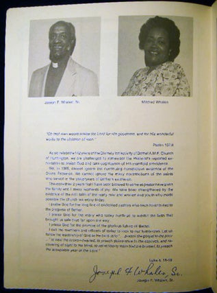 142nd Anniversary 1843 - 1985 Bethel African Methodist Episcopal Church Celebrating Our One Hundred and Forty Second Anniversary The Rev. Joseph F. Whalen, Sr., Pastor