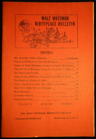 Item #24985 Walt Whitman Birthplace Bulletin April 1959 Volume II Number 3. Americana - Long Island - Literary History - Walt Whitman.
