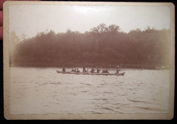 Item #24992 Circa 1880 Cabinet Card Photograph of Fishermen and Guides in Canoes. Americana - 19th Century - Photography - Sporting history.