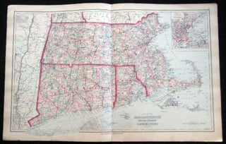 Item #25051 Original Double-Page Hand-Colored Gray's New Map of Massachusetts Rhode Island and...