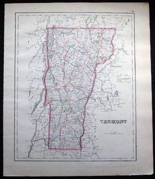 Item #25057 Original Hand-Colored Map of Vermont. Map - Cartography - 19th Century - O. W. Gray -...