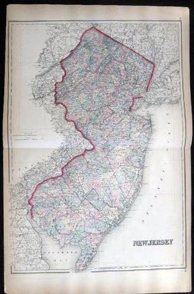 Item #25063 Original Double-Page Hand-Colored Map of New Jersey. Map - Cartography - 19th Century...