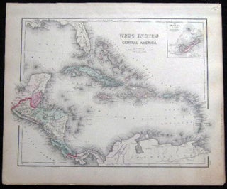 Item #25064 Original Hand-Colored Map of South America (and) Map of the West Indies and Central...